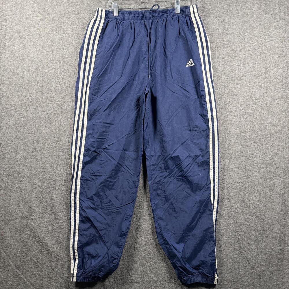 Vintage 90s Adidas Mens M Naxy 3 Stripe Nylon Track Pants Cuff Ankle Hip Hop VTG
